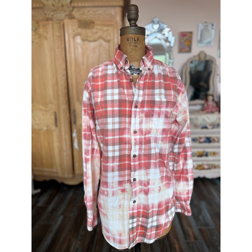 Sacred Heart Mary Flannel Small Upcycled Cotton Shirt Boho Folk Art - Picture 8 of 9